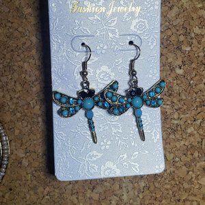 Turquoise Color Dragonfly Dangles Earrings